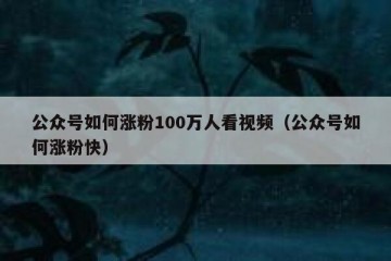公众号如何涨粉100万人看视频（公众号如何涨粉快）