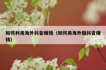 如何利用海外抖音赚钱（如何用海外版抖音赚钱）