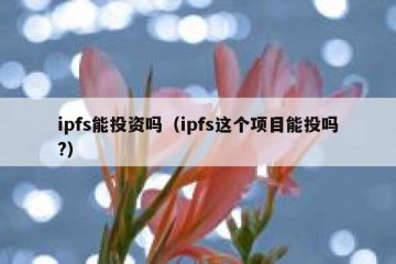 ipfs能投资吗（ipfs这个项目能投吗?）