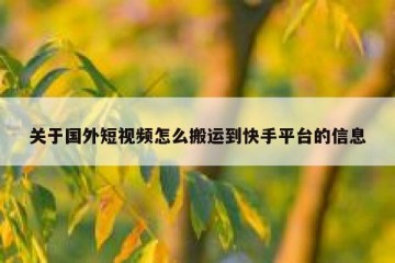 关于国外短视频怎么搬运到快手平台的信息