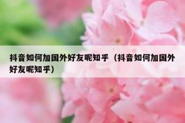 抖音如何加国外好友呢知乎（抖音如何加国外好友呢知乎）