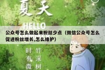 公众号怎么做起来粉丝少点（微信公众号怎么促进粉丝增长,怎么维护）