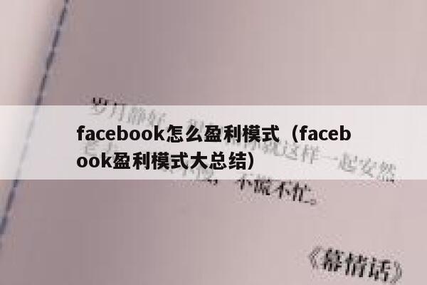 facebook怎么盈利模式（facebook盈利模式大总结） 第1张