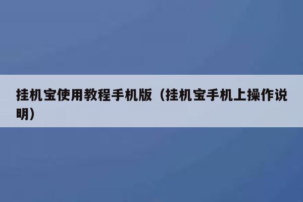 挂机宝使用教程手机版（挂机宝手机上操作说明） 第1张